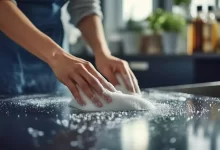 Personne nettoie sa cuisine avec bicarbonate soude min