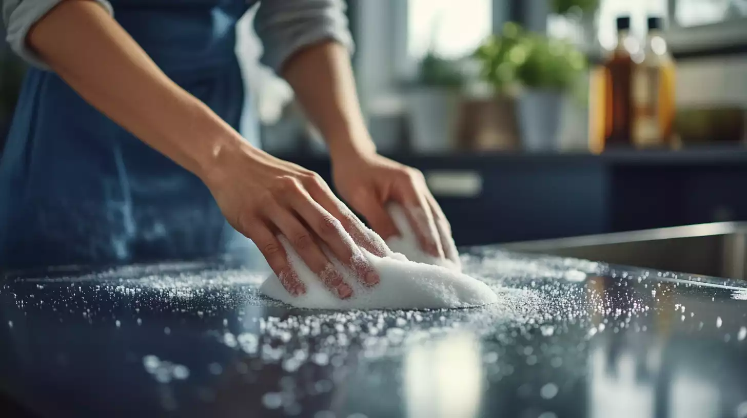 Personne nettoie sa cuisine avec bicarbonate soude min