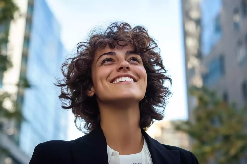 Personne souriante qui vient de decrocher un emploi