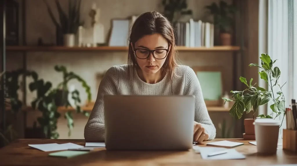 Une personne concentre devant un ordinateur portable