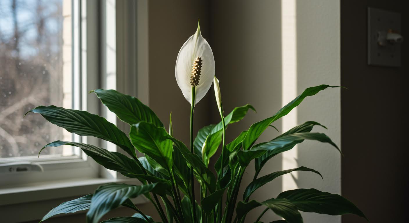 Lys de paix éclatant dans un coin lumineux avec lumière diffuse.
