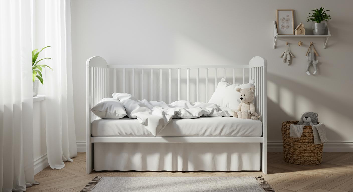 Chambre d'enfant lumineuse avec lit et détails écologiques pour un sommeil sûr.