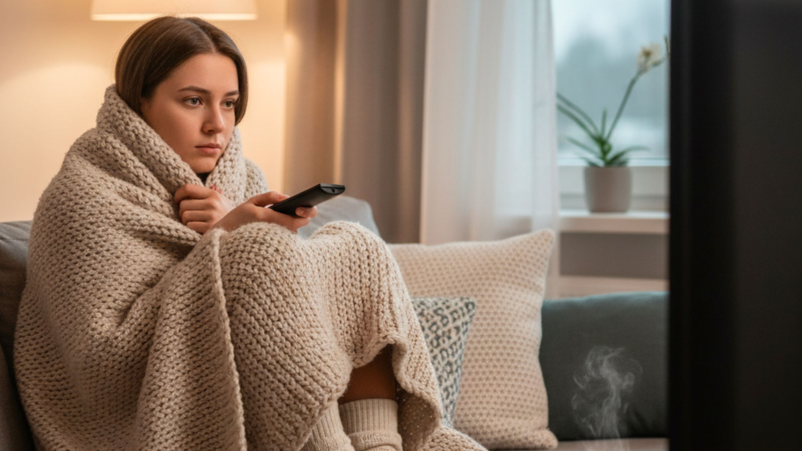 Fille qui a froid chez elle