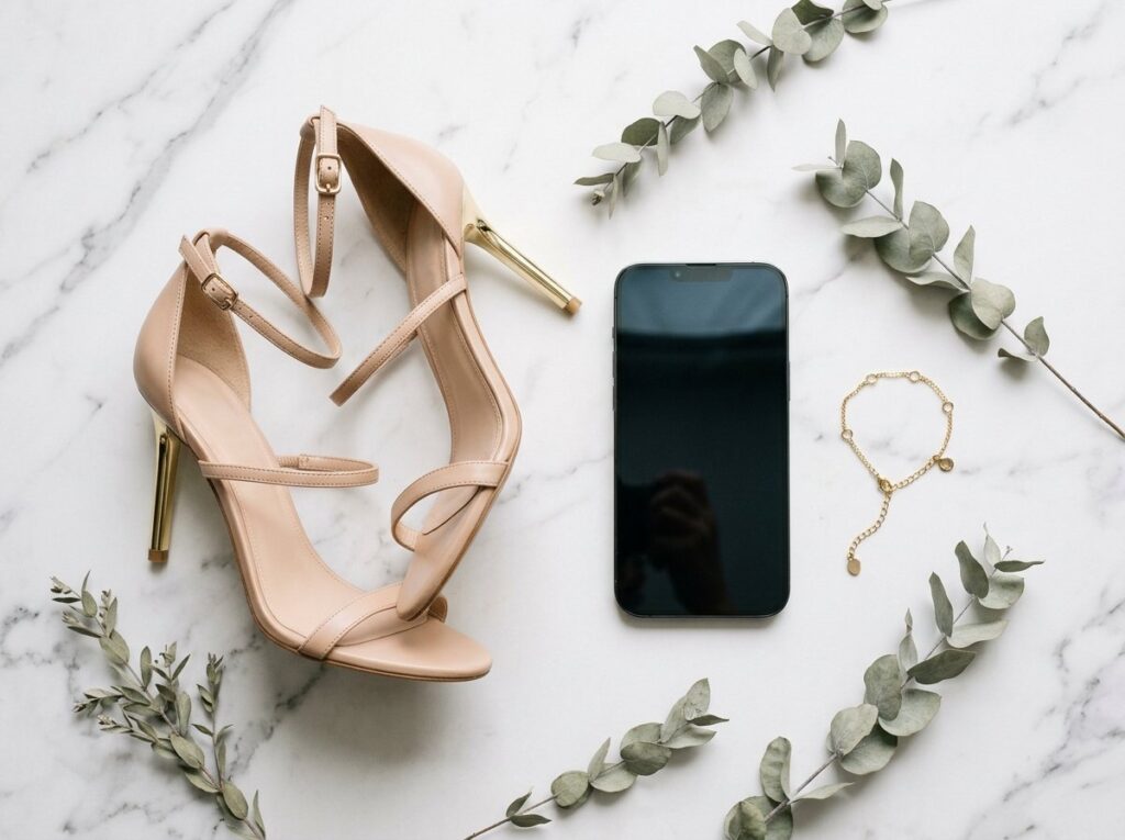 Illustration 2 sandales a talons elegantes posees a cote d un smartphone sur une